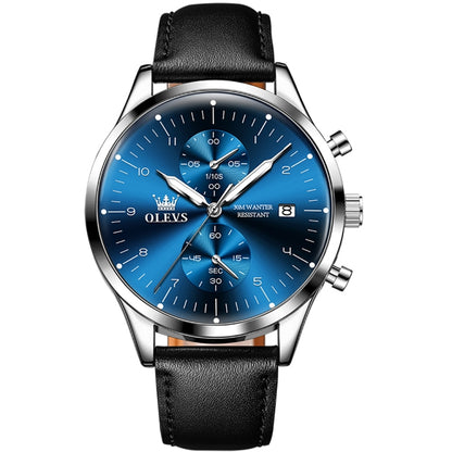 OLEVS 2880 Men Multifunctional Business Waterproof Leather Strap Quartz Watch