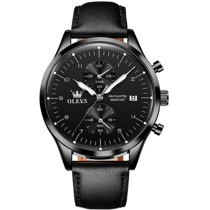 OLEVS 2880 Men Multifunctional Business Waterproof Leather Strap Quartz Watch