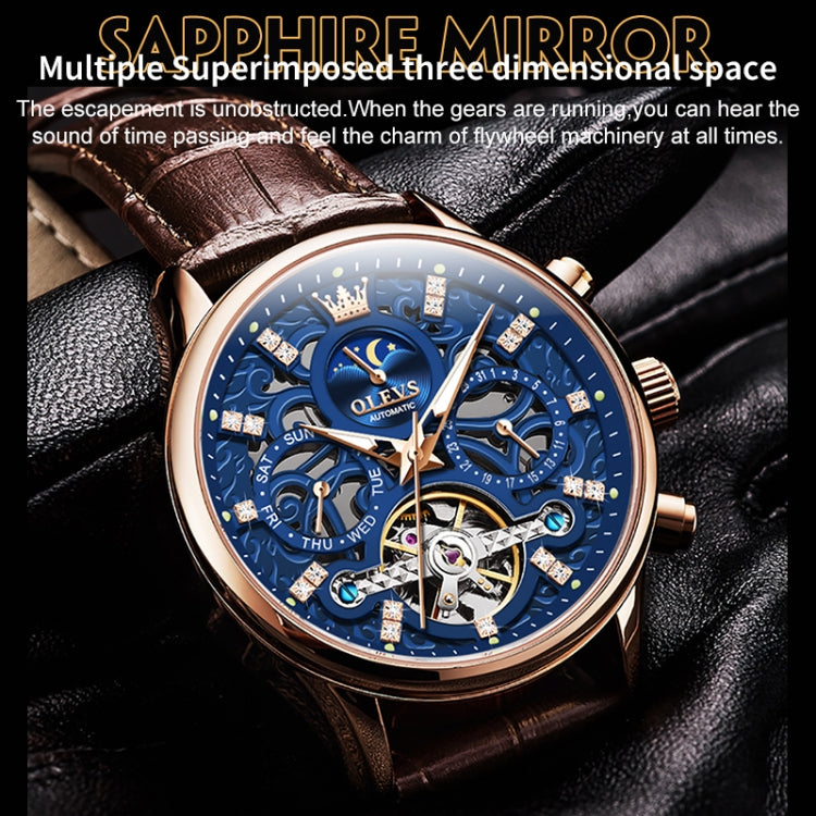OLEVS 6658 Men Luminous Waterproof Leather Strap Mechanical Watch