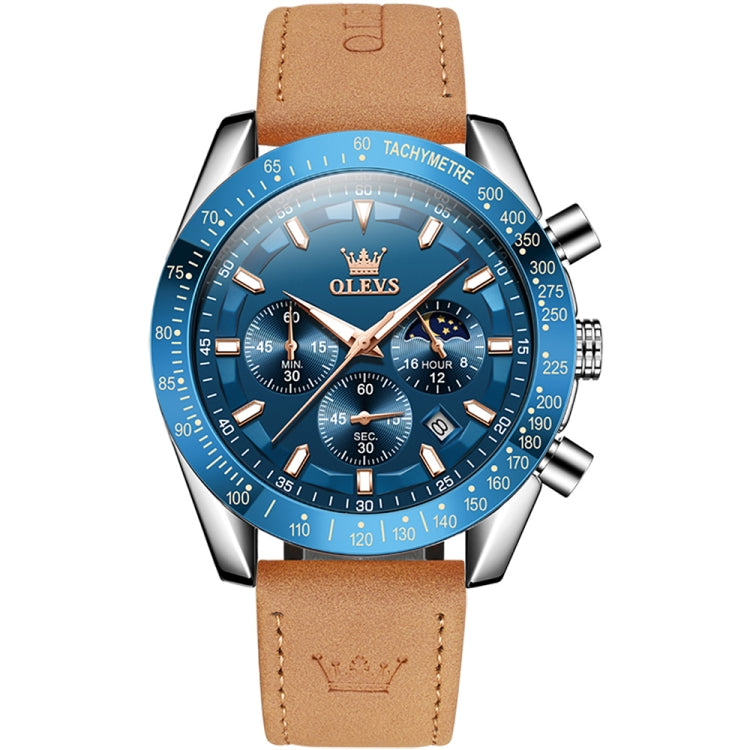 OLEVS 9957 Men Luminous Waterproof Leather Strap Quartz Watch