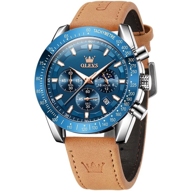 OLEVS 9957 Men Luminous Waterproof Leather Strap Quartz Watch