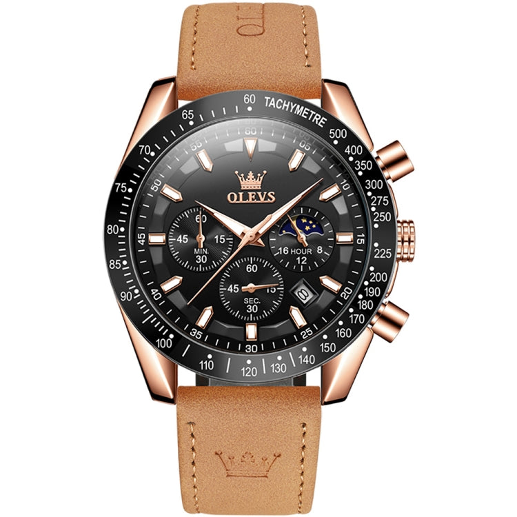 OLEVS 9957 Men Luminous Waterproof Leather Strap Quartz Watch
