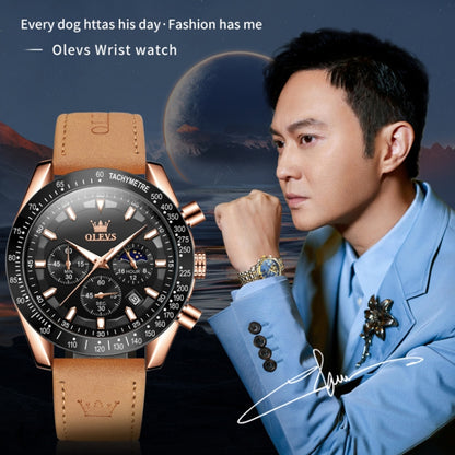 OLEVS 9957 Men Luminous Waterproof Leather Strap Quartz Watch