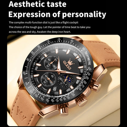 OLEVS 9957 Men Luminous Waterproof Leather Strap Quartz Watch