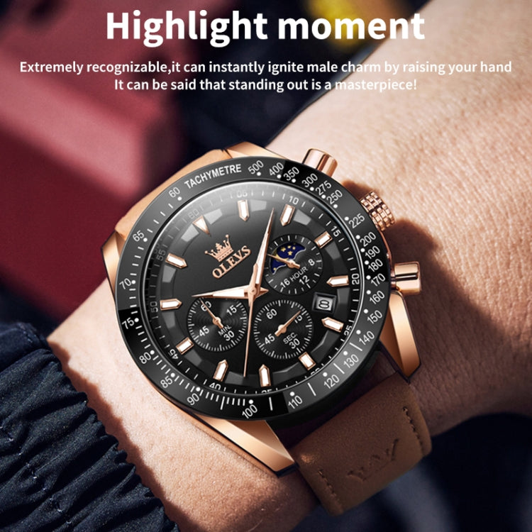 OLEVS 9957 Men Luminous Waterproof Leather Strap Quartz Watch