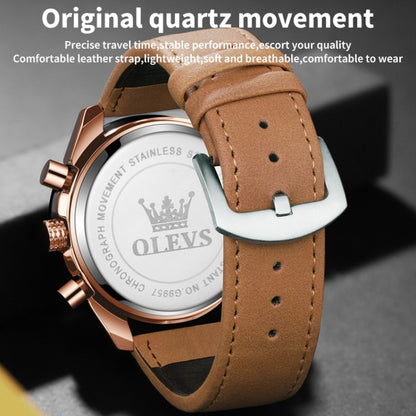 OLEVS 9957 Men Luminous Waterproof Leather Strap Quartz Watch