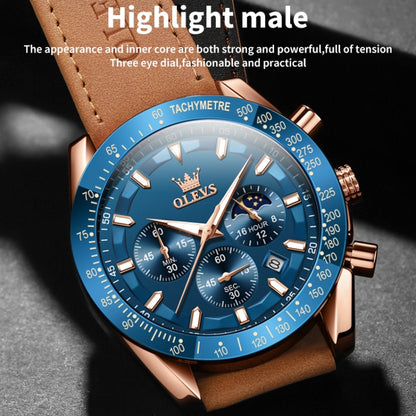 OLEVS 9957 Men Luminous Waterproof Leather Strap Quartz Watch