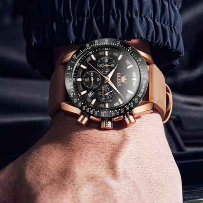OLEVS 9957 Men Luminous Waterproof Leather Strap Quartz Watch