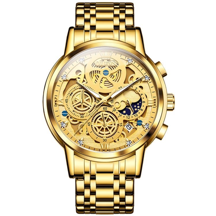 OLEVS 9947 Men Multifunctional Hollow Waterproof Quartz Watch