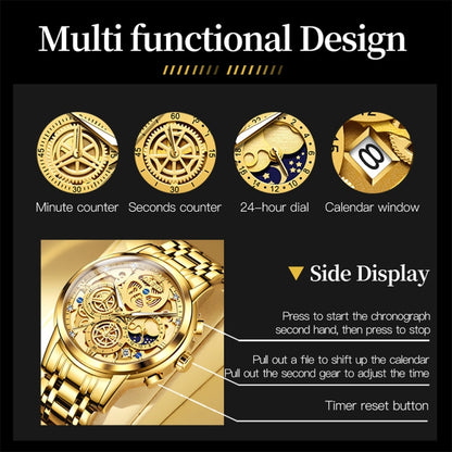 OLEVS 9947 Men Multifunctional Hollow Waterproof Quartz Watch