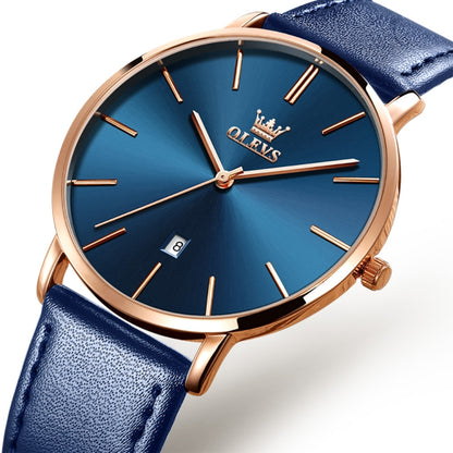 OLEVS 5869 Men Business Waterproof Genuine Leather Strap Quartz Watch