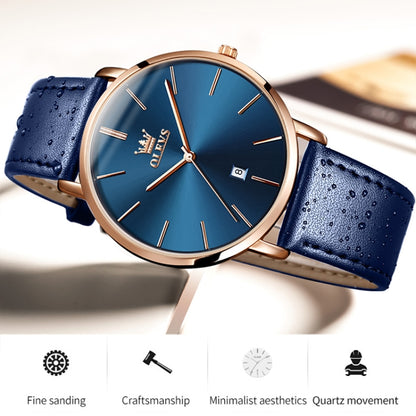 OLEVS 5869 Men Business Waterproof Genuine Leather Strap Quartz Watch
