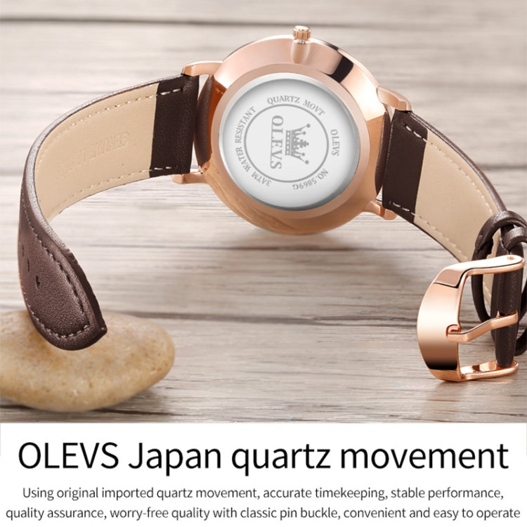 OLEVS 5869 Men Business Waterproof Genuine Leather Strap Quartz Watch