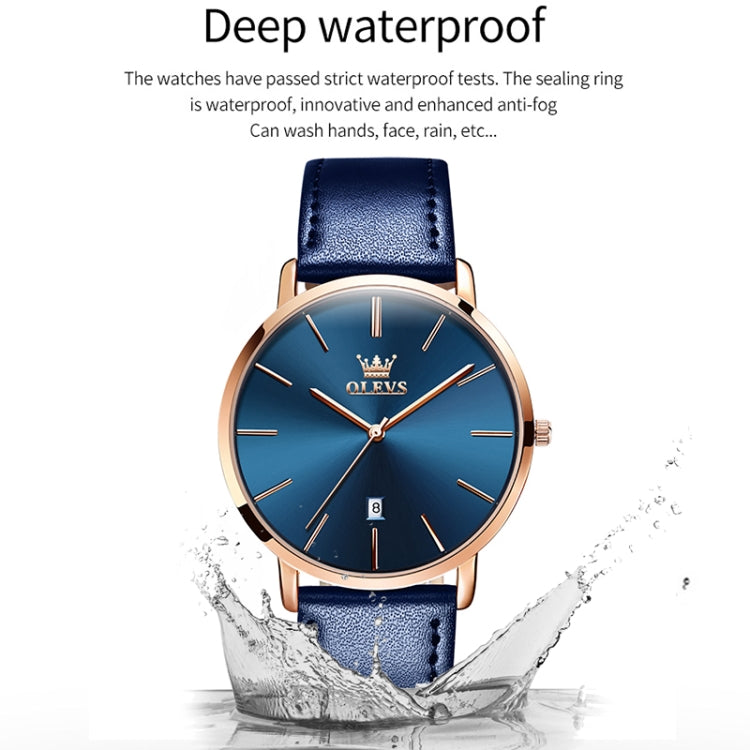 OLEVS 5869 Men Business Waterproof Genuine Leather Strap Quartz Watch