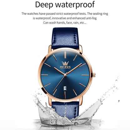 OLEVS 5869 Men Business Waterproof Genuine Leather Strap Quartz Watch