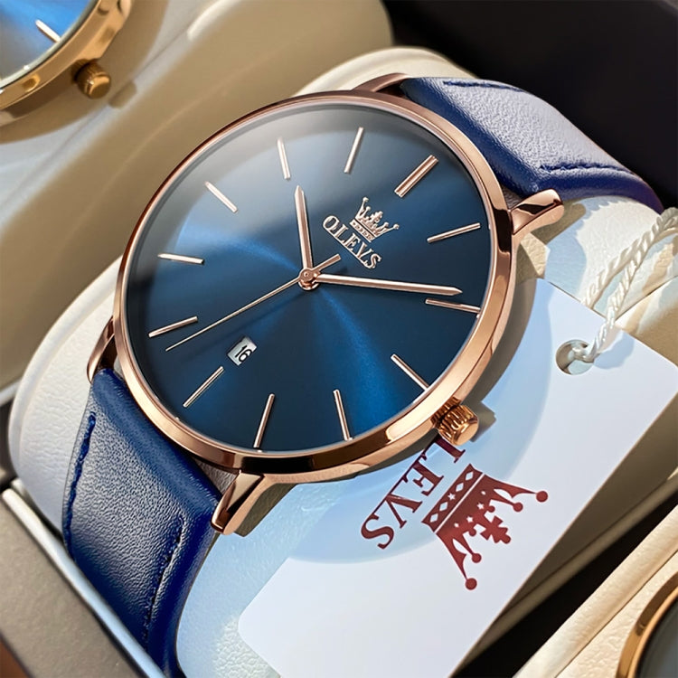 OLEVS 5869 Men Business Waterproof Genuine Leather Strap Quartz Watch