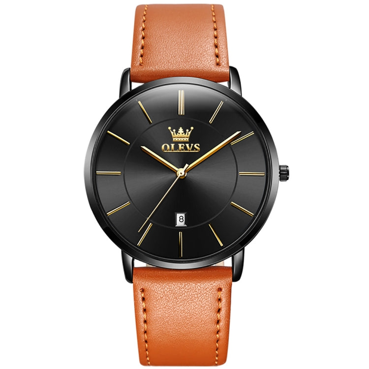 OLEVS 5869 Men Business Waterproof Genuine Leather Strap Quartz Watch