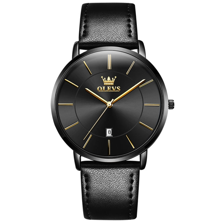 OLEVS 5869 Men Business Waterproof Genuine Leather Strap Quartz Watch