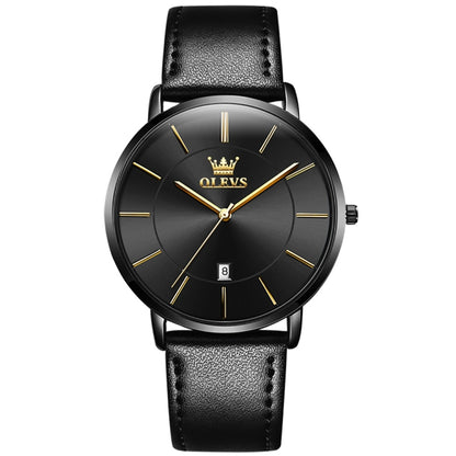 OLEVS 5869 Men Business Waterproof Genuine Leather Strap Quartz Watch