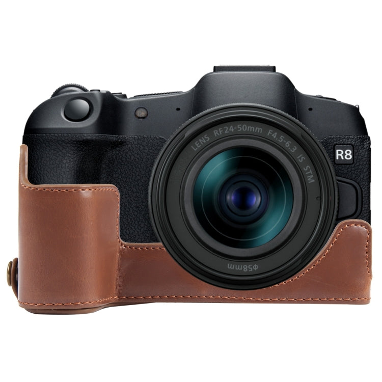 1/4 inch Thread PU Leather Camera Half Case Base, For Canon EOS R8
