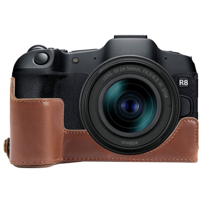 1/4 inch Thread PU Leather Camera Half Case Base, For Canon EOS R8