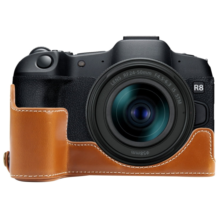 1/4 inch Thread PU Leather Camera Half Case Base, For Canon EOS R8