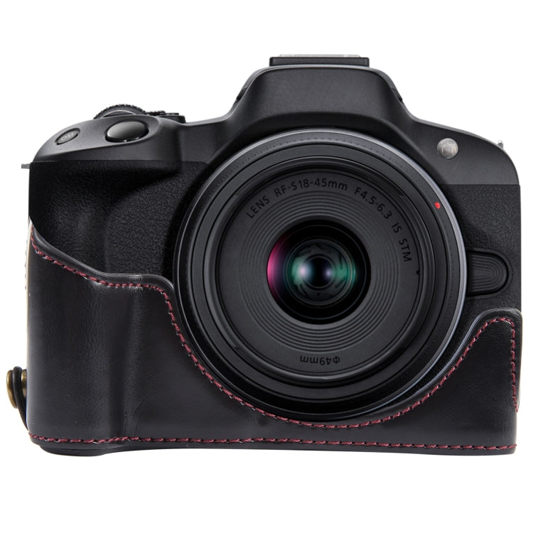 1/4 inch Thread PU Leather Camera Half Case Base, For Canon EOS R50