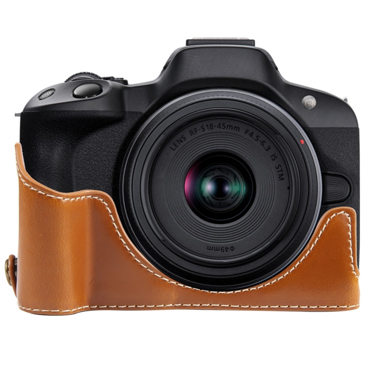 1/4 inch Thread PU Leather Camera Half Case Base, For Canon EOS R50