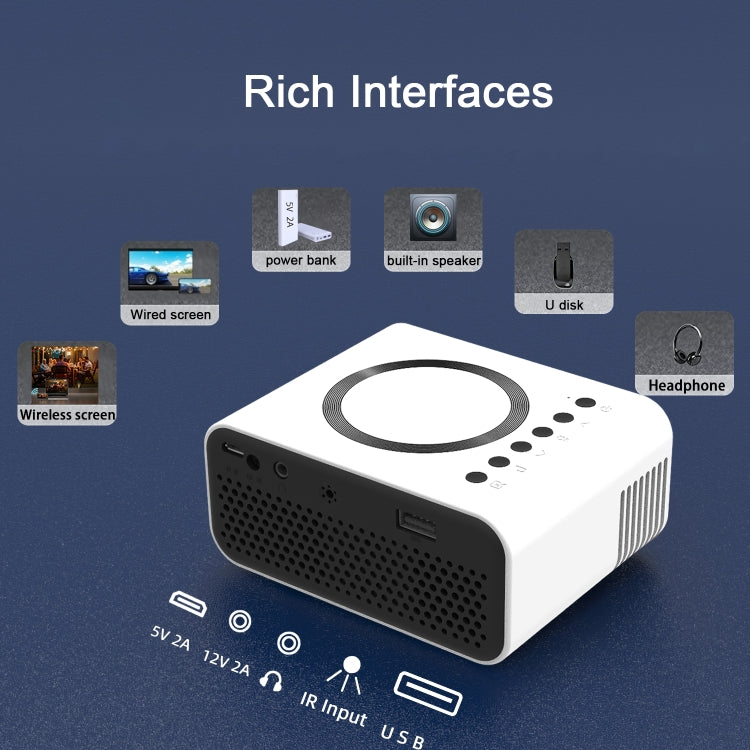 T300S 320x240 24ANSI Lumens Mini LCD Projector Supports Wired & Wireless Same Screen, US Plug, EU Plug, UK Plug, AU Plug