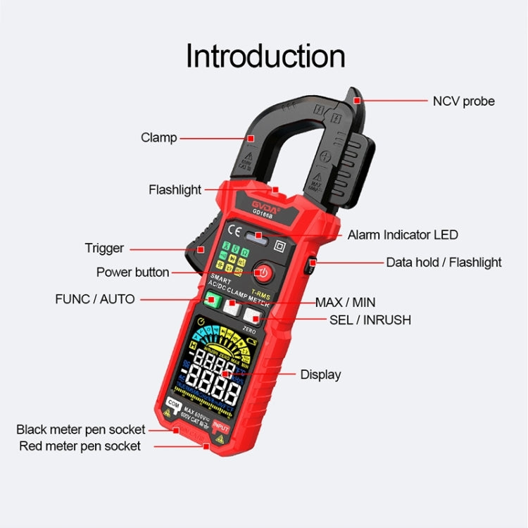 GVDA GD166A Digital Clamp Type Multifunction Intelligent Anti-burn Multimeter, GD166A