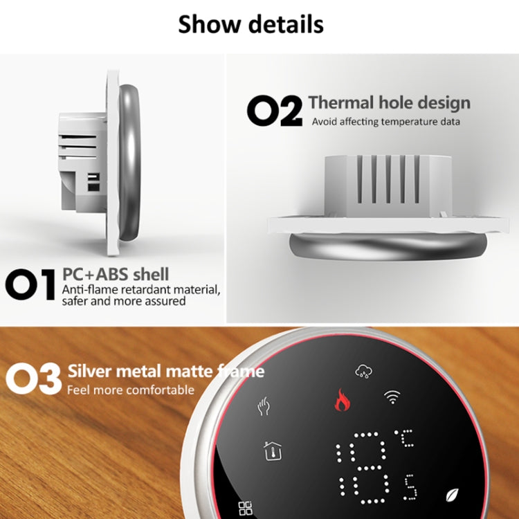 BHT-6001GBLW 95-240V AC 16A Smart Round Thermostat Electric Heating LED Thermostat, With WiFi, Without WiFi
