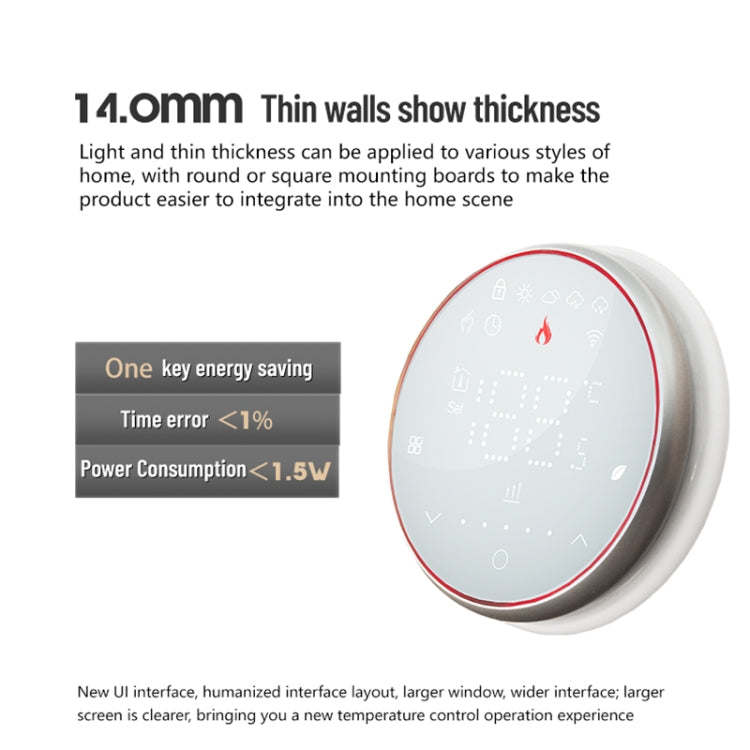 BHT-6001GCLW 95-240V AC 5A Smart Round Thermostat Boiler Heating LED Thermostat, With WiFi, Without WiFi