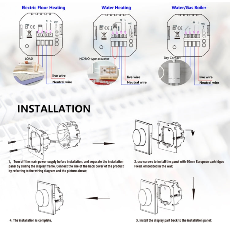 BHT-7000-GALZB 95-240V AC 3A Smart Knob Thermostat Water Heating Controller with Zigbee, BHT-7000-GALZB