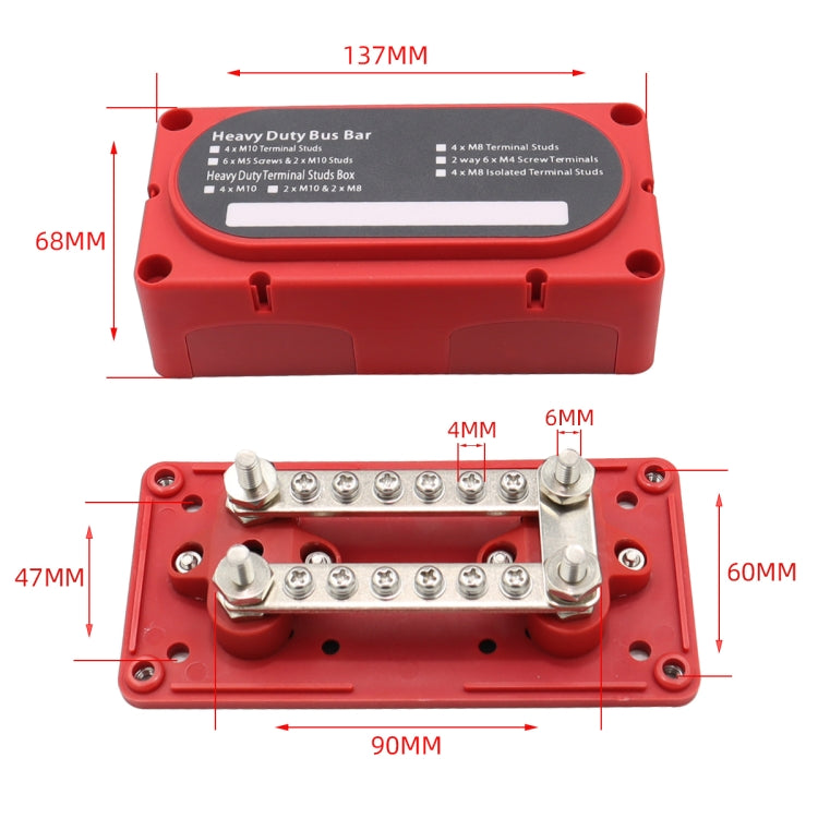 1 Pair 300A 12-48V RV Yacht Modified Double Row 12-way M6 Terminal Busbar with 24pcs Terminals, CP-3160