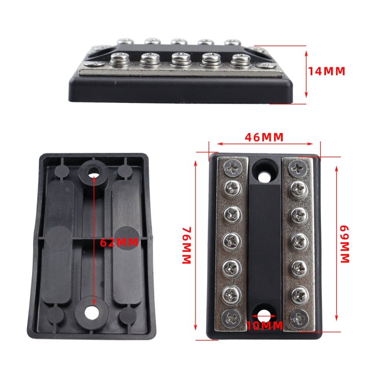 CP-4002 100A 48V RV Yacht Modified Double Row 5-way Busbar with 10pcs Terminals, CP-4002