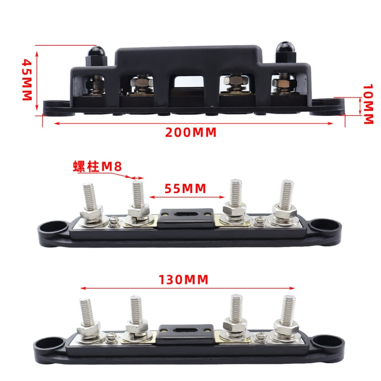 RV Yacht M8 Single Row 4-way Power Distribution Block Busbar with Cover with 300A Fuse, CP-4124-01, CP-4124-02
