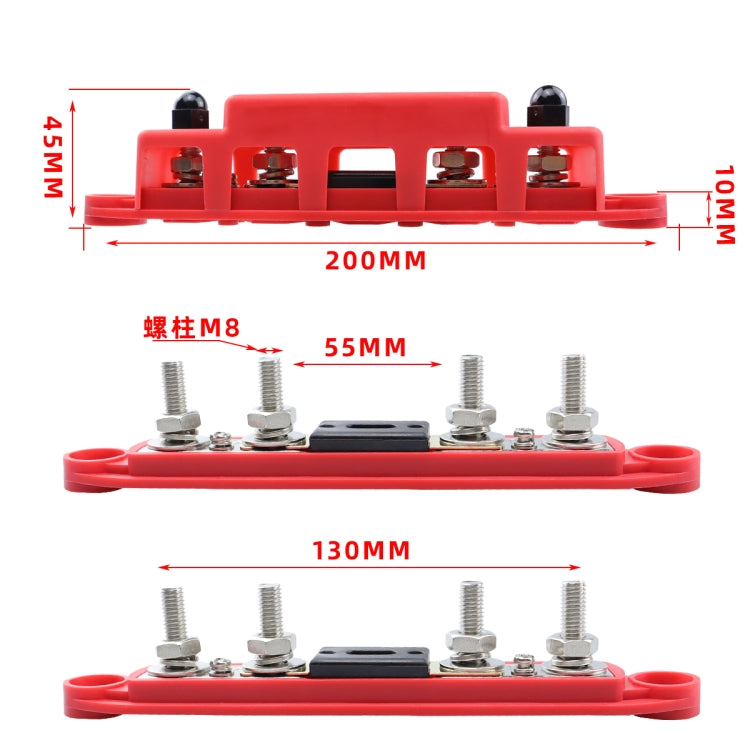 1 Pair RV Yacht M8 Single Row 4-way Power Distribution Block Busbar with Cover with 300A Fuse, CP-4125