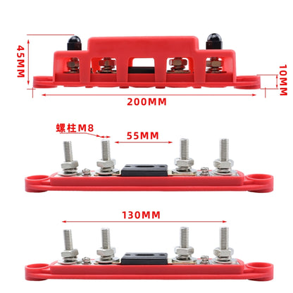 1 Pair RV Yacht M8 Single Row 4-way Power Distribution Block Busbar with Cover with 300A Fuse, CP-4125