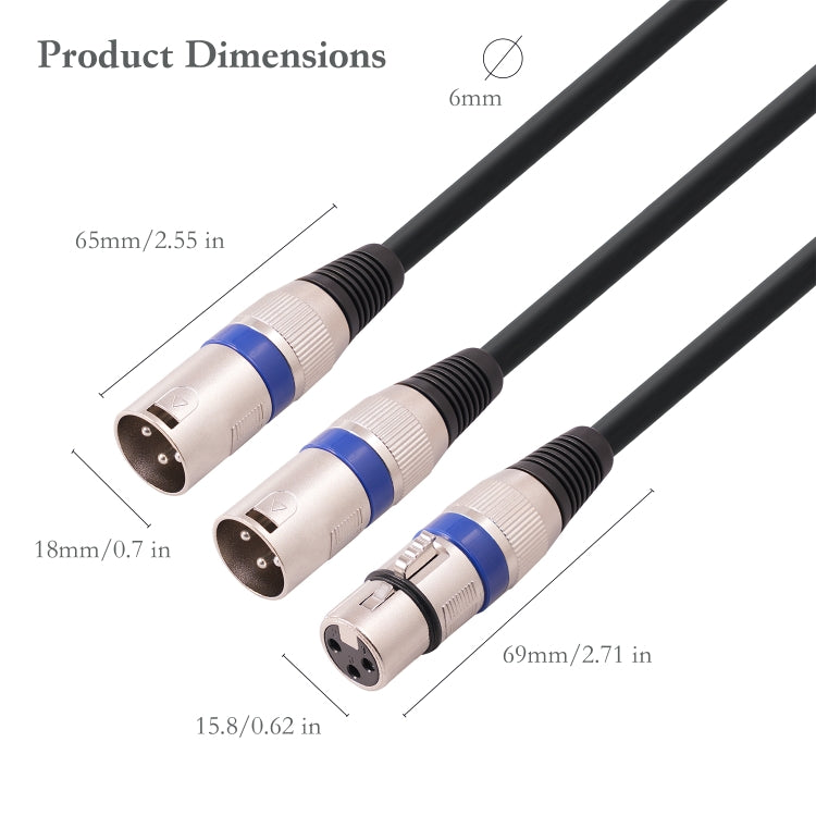 2055YMMF-05 XLR 3pin Female to Dual Male Audio Cable, Length: 50cm, XLR F to Dual M (Black+Red), XLR F to Dual M (Black+Blue), XLR F to Dual M (Black)