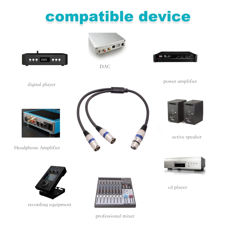 2055YMMF-05 XLR 3pin Female to Dual Male Audio Cable, Length: 50cm, XLR F to Dual M (Black+Red), XLR F to Dual M (Black+Blue), XLR F to Dual M (Black)