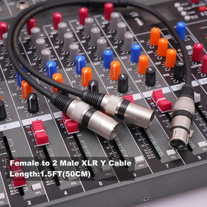 2055YMMF-05 XLR 3pin Female to Dual Male Audio Cable, Length: 50cm, XLR F to Dual M (Black+Red), XLR F to Dual M (Black+Blue), XLR F to Dual M (Black)