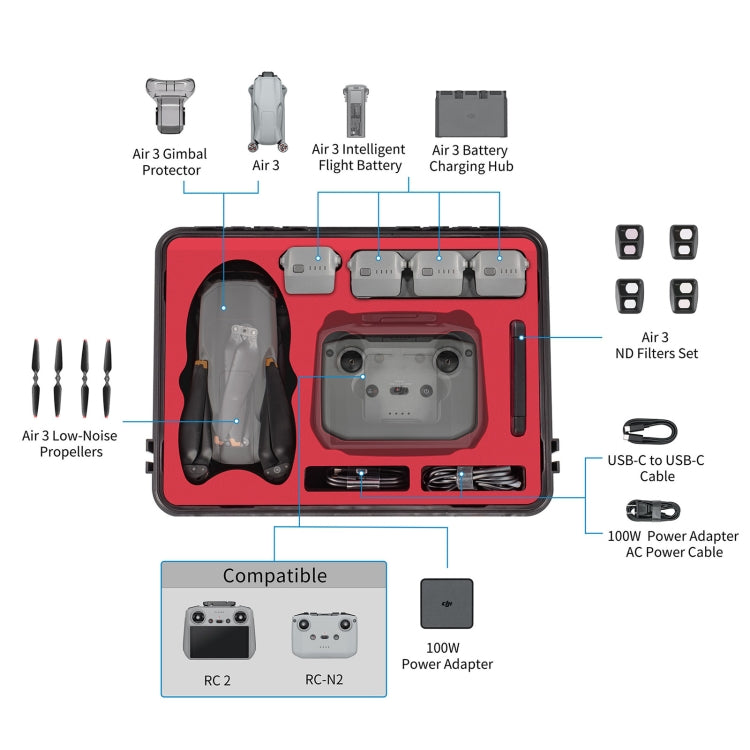 STARTRC Waterproof PP Drone Kit Suitcase Storage Box, For DJI Air 3 / RC2 / N2