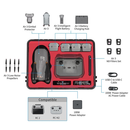STARTRC Waterproof PP Drone Kit Suitcase Storage Box, For DJI Air 3 / RC2 / N2