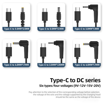 5.5 x 2.5mm DC Power to Type-C Adapter Cable, 9V, 12V, 15V, 20V