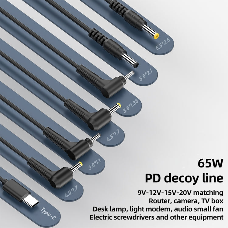 5.5 x 2.5mm DC Power to Type-C Adapter Cable, 9V, 12V, 15V, 20V