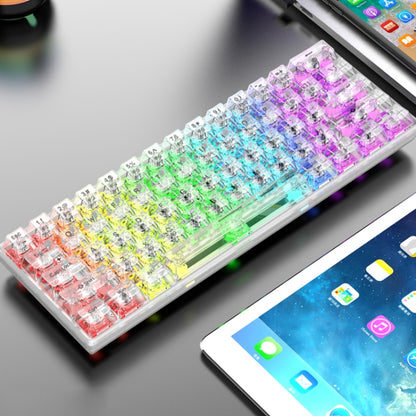 XUNFOX K30 Pro 2.4G + BT + Wired Transparent 61-Keys Mechanical White Axis Keyboard, K30 Pro