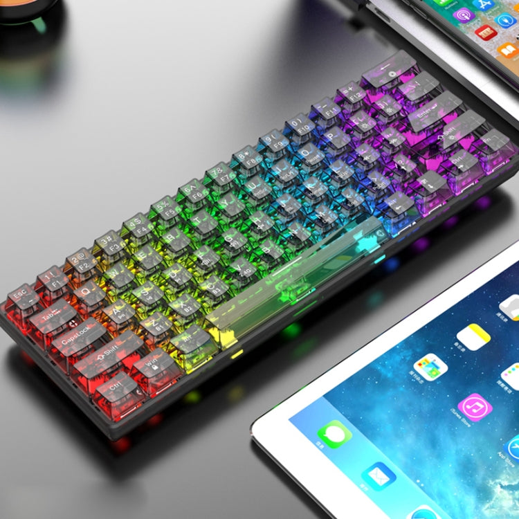 XUNFOX K30 Pro 2.4G + BT + Wired Transparent 61-Keys Mechanical White Axis Keyboard, K30 Pro