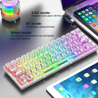 XUNFOX K30 Pro 2.4G + BT + Wired Transparent 61-Keys Mechanical White Axis Keyboard, K30 Pro