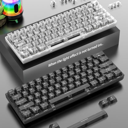 XUNFOX K30 Pro 2.4G + BT + Wired Transparent 61-Keys Mechanical White Axis Keyboard, K30 Pro