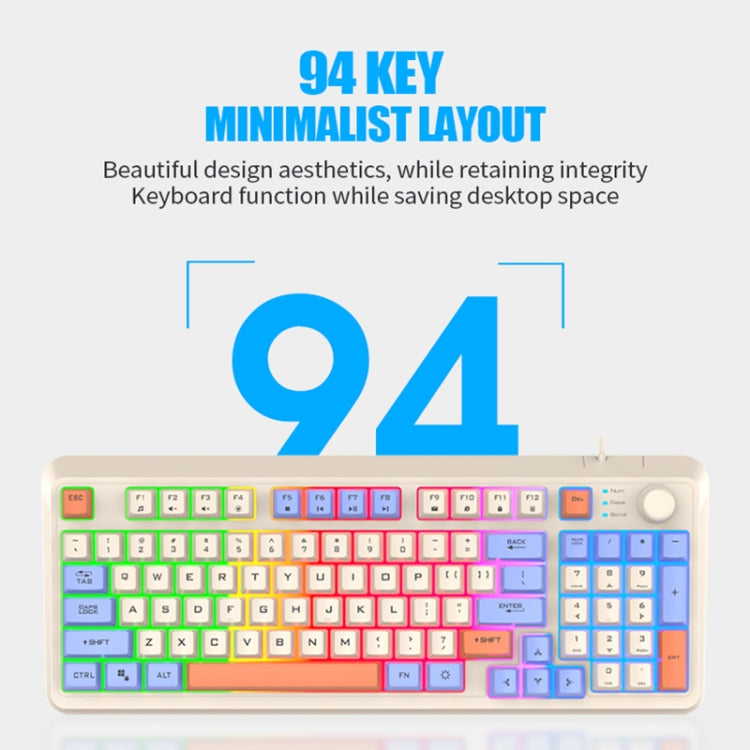 XUNFOX K82 Three-colors 94-Keys Blacklit USB Wired Gaming Keyboard, Cable Length: 1.5m